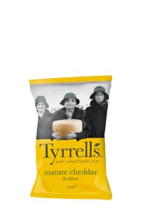 Tyrrell's kartupeļu čipsi ar Čedaras sieru un lokiem